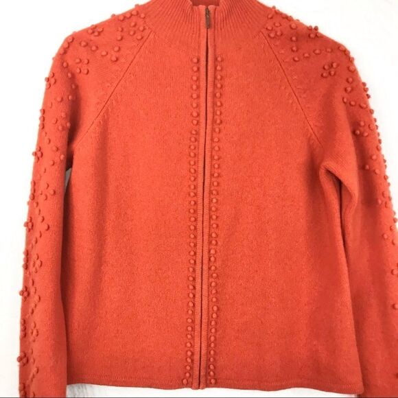 Mercer & Madison Orange Pompoms 100% Lambs Wool Cardigan Zip up Sweater - Picture 7 of 14